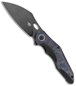 Bestech Knives Nogard Frame Lock Knife Ti/Blue Shredded CF (3.4" Black)