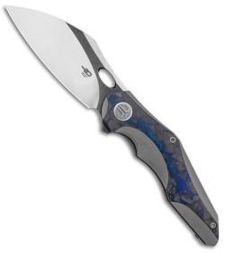 Bestech Knives Nogard Frame Lock Knife Ti/Blue Marble CF (3.35" Two Tone M390)  