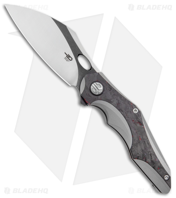 Bestech Nogard Frame Lock Knife Titanium/Red Marble CF (3.4" Two Tone M390)