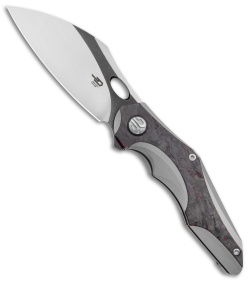 Bestech Nogard Frame Lock Knife Titanium/Red Marble CF (3.4" Two Tone M390)  