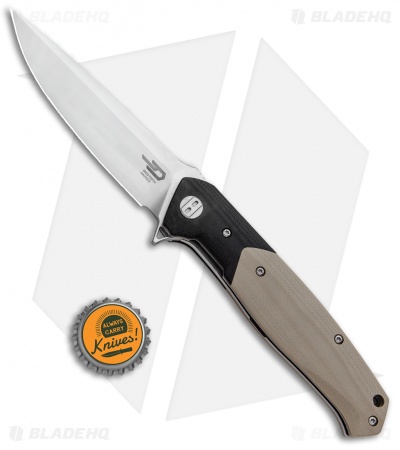 Bestech Knives Swordfish Liner Lock Knife Beige/Black G-10 (3.8" Satin)