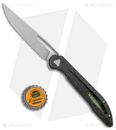 Boos Blades Smoke 2.0 Marble Carbon Fiber Frame Lock Knife Green Ti  (3.5" BB)