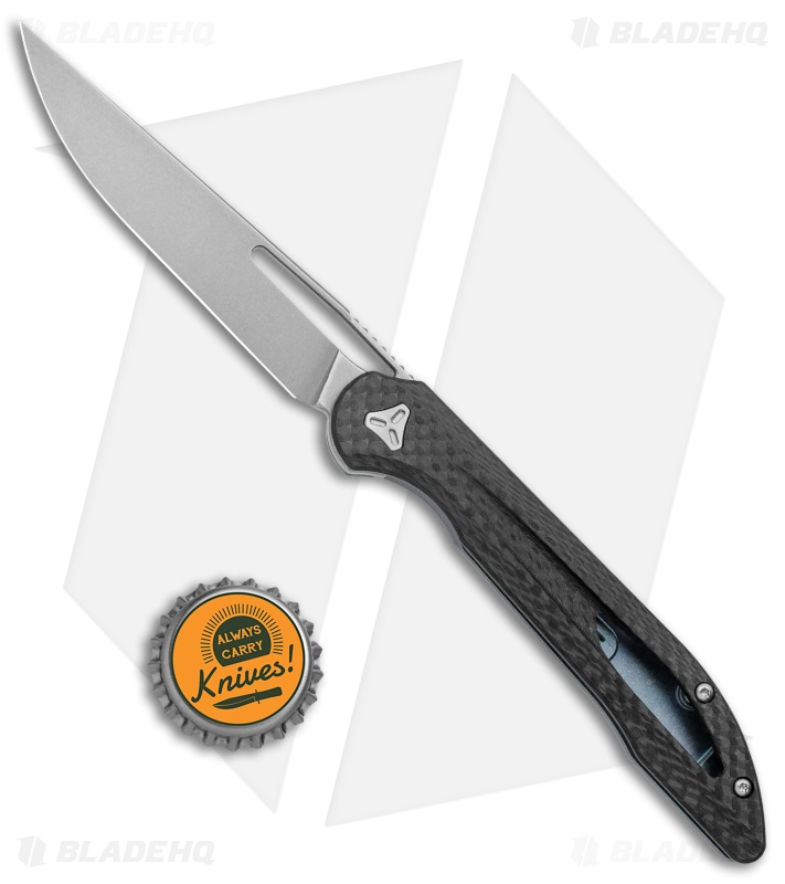 Boos Blades Smoke 2.0 Twill Carbon Fiber Frame Lock Knife Blue Ti (3.5" BB)