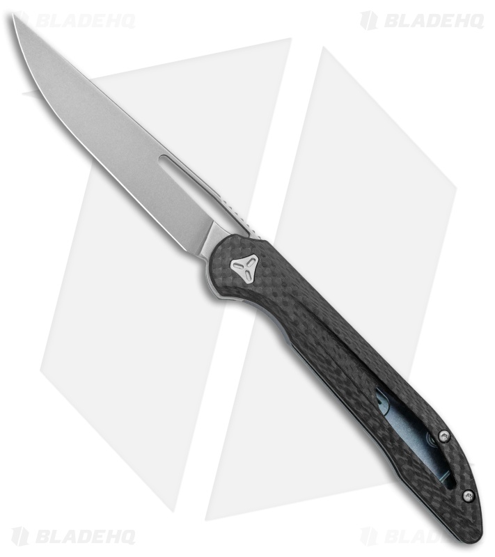 Boos Blades Smoke 2.0 Twill Carbon Fiber Frame Lock Knife Blue Ti (3.5" BB)