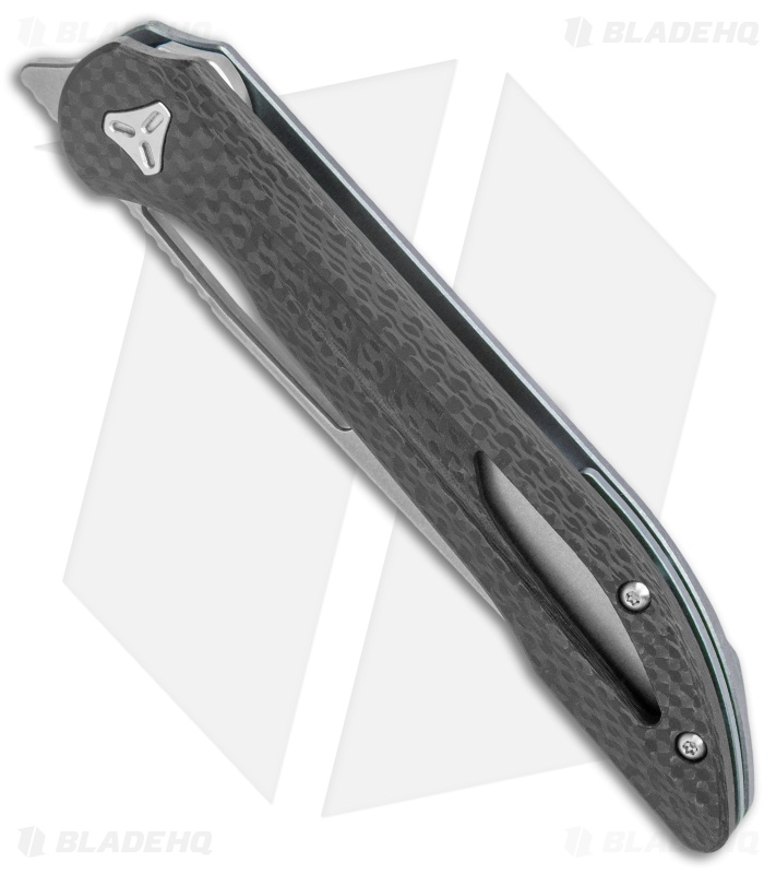 Boos Blades Smoke 2.0 Twill Carbon Fiber Frame Lock Knife Blue Ti (3.5" BB)