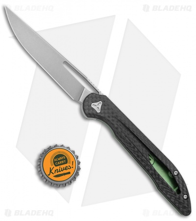 Boos Blades Smoke 2.0 Twill Carbon Fiber Frame Lock Knife Green Ti (3.5" BB)
