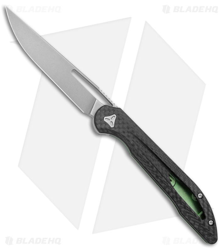 Boos Blades Smoke 2.0 Twill Carbon Fiber Frame Lock Knife Green Ti (3.5" BB)