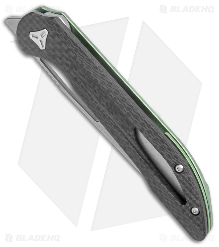Boos Blades Smoke 2.0 Twill Carbon Fiber Frame Lock Knife Green Ti (3.5" BB)