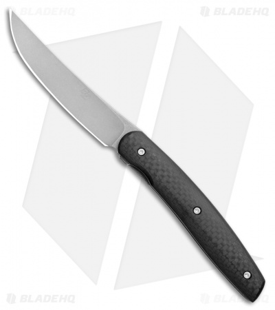 Brad Zinker Custom Persian Front Flipper Knife Carbon Fiber (3.8" Stonewash)