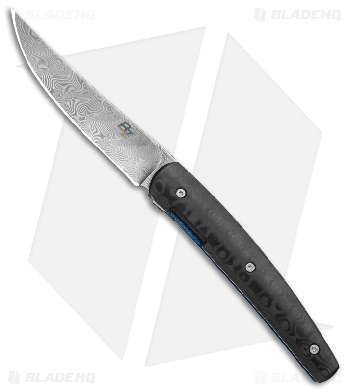 Brad Zinker Custom Swayfront Persian Front Flipper Knife Marble CF (3.8" Dama)
