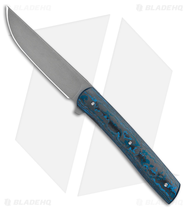 Brad Zinker Custom T Flipper LL Knife Blue Fat Carbon (3.75" SW/BB D2)