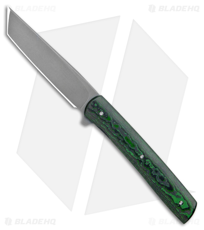 Brad Zinker Custom T Flipper Tanto LL Knife Green Fat Carbon (3.75" SW/BB D2)