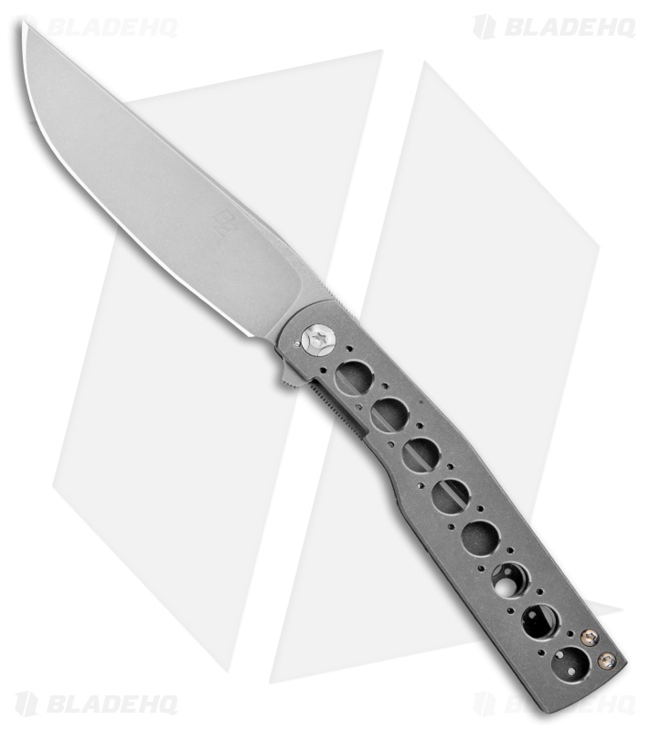 Brad Zinker Custom Urban Trapper Knife Bent Gunstock Titanium (3.625" Stonewash)