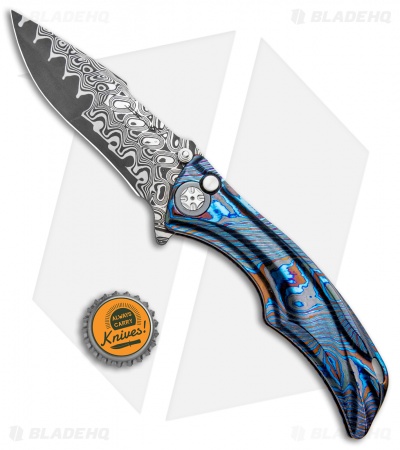  Brian Tighe Custom Tighe Down Flipper Knife Integral Timascus (4" Damacore)