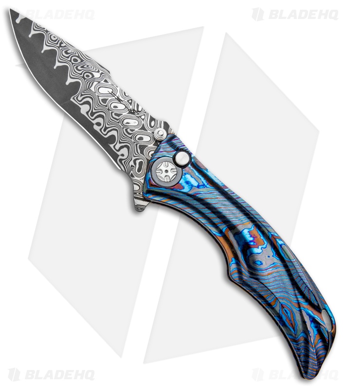 Brian Tighe Custom Tighe Down Flipper Knife Integral Timascus (4" Damacore)