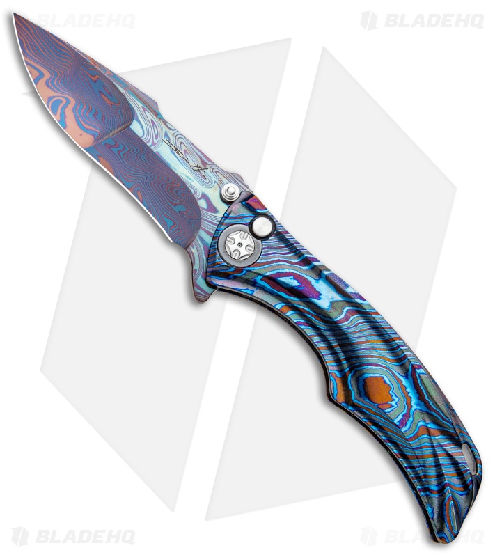 Brian Tighe Custom Tighe Down Flipper Knife Integral Timascus (4" Damasteel)