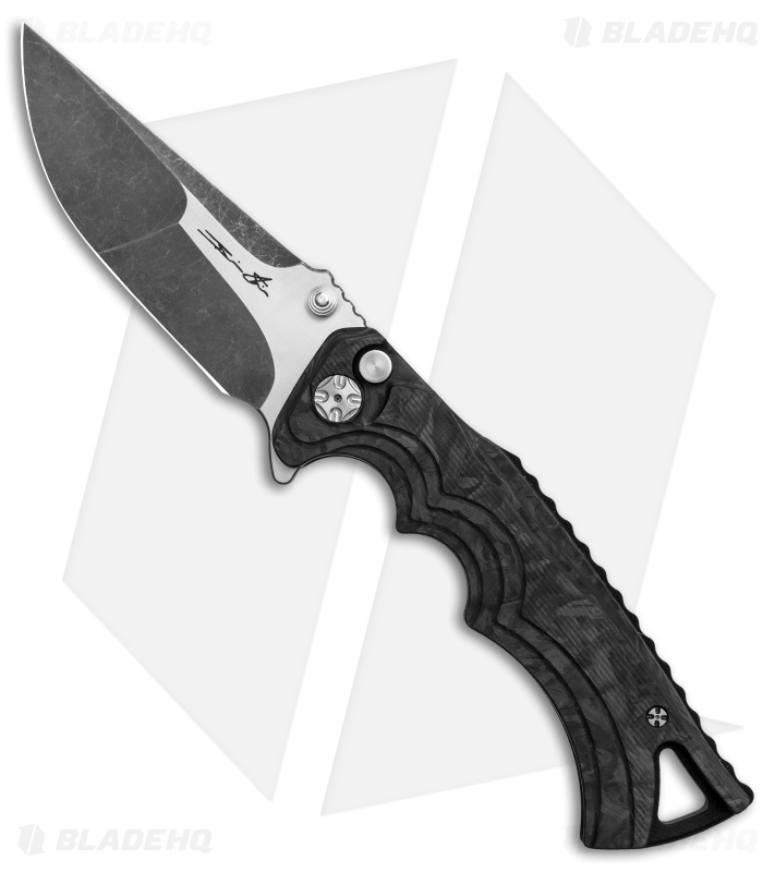 Brian Tighe Custom Tighe Fighter Flipper Knife Marbled CF (3.9" Acid SW)