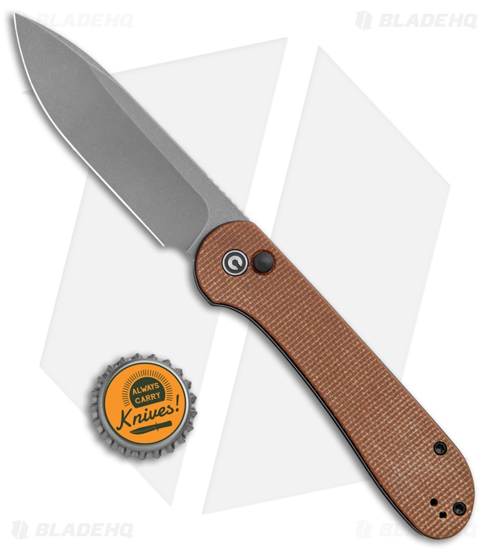 CIVIVI Elementum Button Lock Knife Brown Micarta (3.5" Dark SW) C2103D