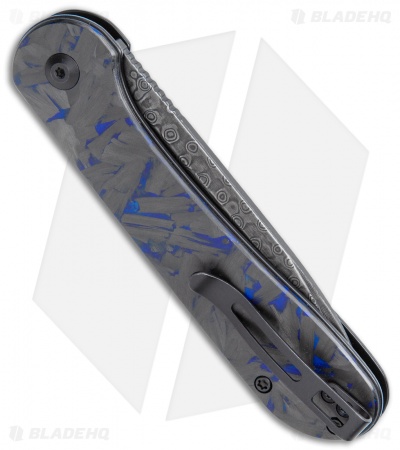 CIVIVI Elementum Button Lock Knife Blue/Black Shred CF (3.5" Damascus) 