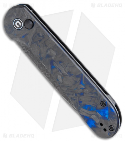 CIVIVI Elementum Button Lock Knife Blue/Black Shred CF (3.5" Damascus) 