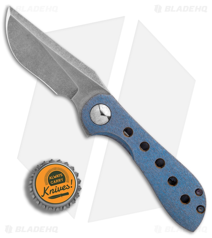 CMF Metalworks Custom Mini Crusade V2 Knife Blue Bark Ti (3" Acid SW)