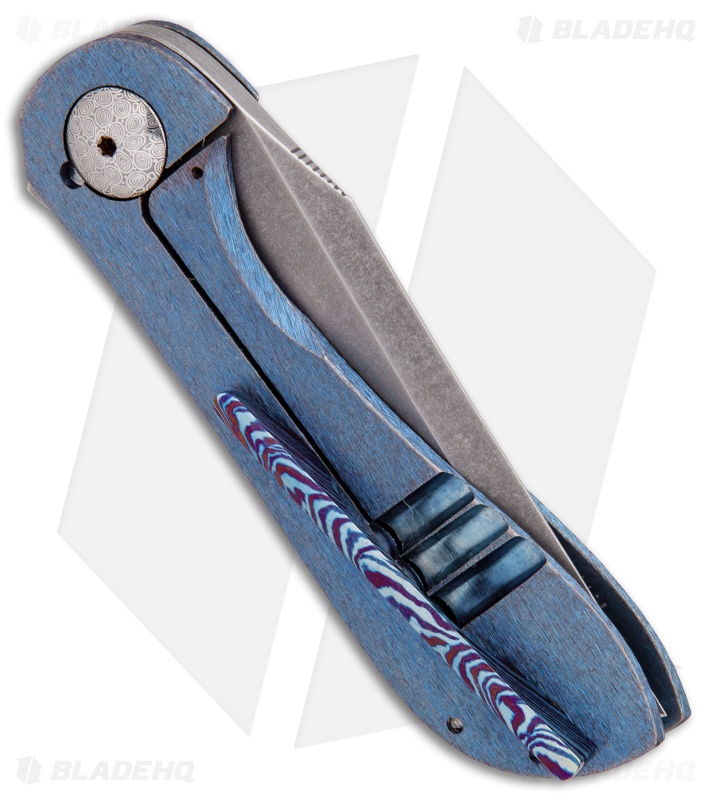 CMF Metalworks Custom Mini Crusade V2 Knife Blue Bark Ti (3" Acid SW)