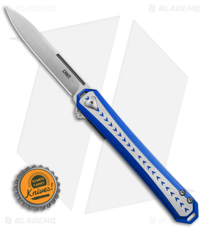 CRKT Stickler Liner Lock Assisted Flipper Knife Blue Aluminum (3.4" Satin)
