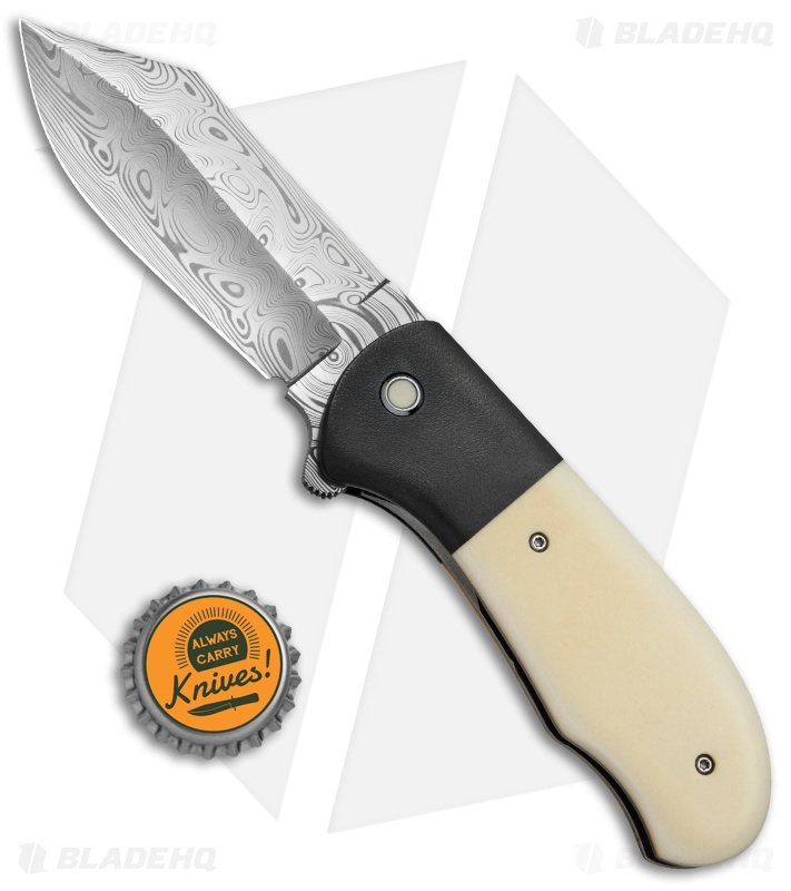 Chuck Gedraitis Large Puffin Flipper Knife Westinghouse/Zirc (3.5" Damasteel)
