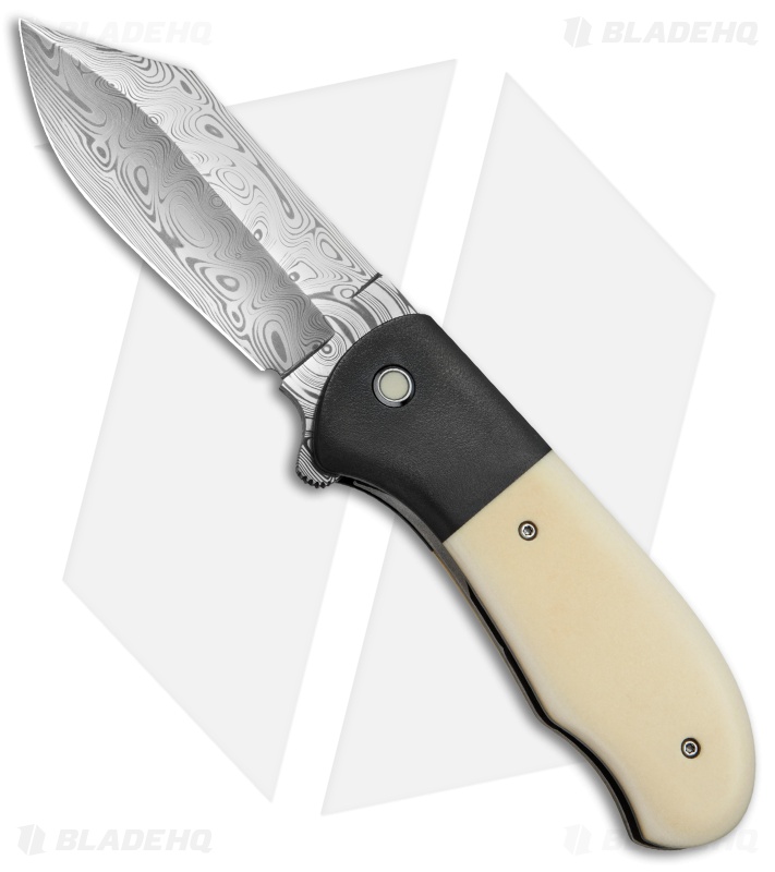 Chuck Gedraitis Large Puffin Flipper Knife Westinghouse/Zirc (3.5" Damasteel)