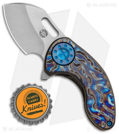 Curtiss Custom Custom Nano Flipper Knife Flamed Ti w/Blue Ano (2" Stonewash)