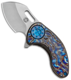 Curtiss Custom Custom Nano Flipper Knife Flamed Ti w/Blue Ano (2" Stonewash)