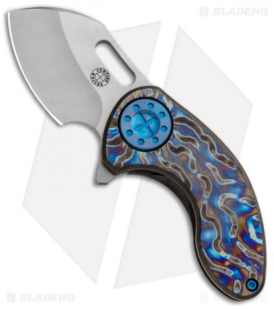 Curtiss Custom Custom Nano Flipper Knife Flamed Ti w/Blue Ano (2" Stonewash)