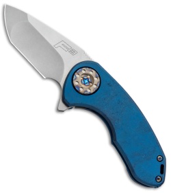 Curtiss Custom Knives F3 Compact Knife Blue Ti Flamed Pivot (2.5" Stonewash)