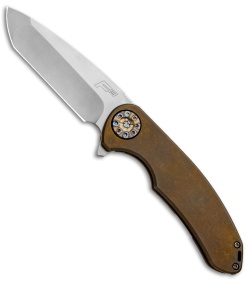 Curtiss Custom F3 Large Frame Lock Knife Bronze Ano Ti w/ Flame HW (3.7" SW)