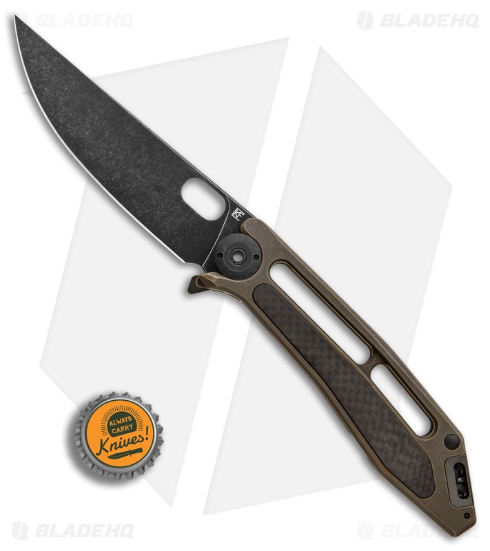 Custom Knife Factory Kadat Flipper Knife Bronze Ti/CF (4.3" Black SW) CKF