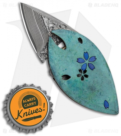 Dew Hara Custom Kao Flipper Knife Green Patinaed Copper (1" VG-10 Damascus)