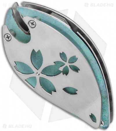 Dew Hara Custom Kao Flipper Knife Green Patinaed Copper (1" VG-10 Damascus)