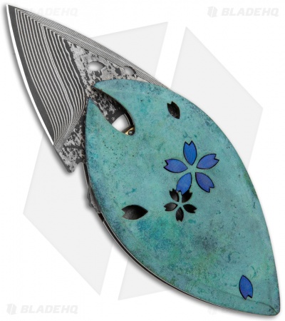 Dew Hara Custom Kao Flipper Knife Green Patinaed Copper (1" VG-10 Damascus)
