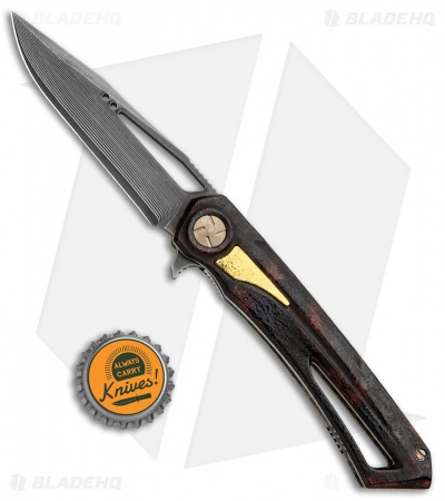 Dew Hara Custom Mina II Liner Lock Knife Duralumin Red/Black (3.5" Damascus)