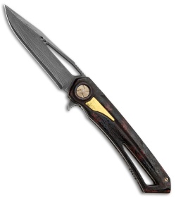 Dew Hara Custom Mina II Liner Lock Knife Duralumin Red/Black (3.5" Damascus)