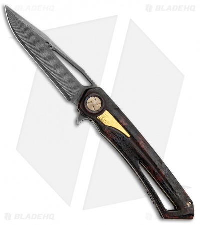 Dew Hara Custom Mina II Liner Lock Knife Duralumin Red/Black (3.5" Damascus)