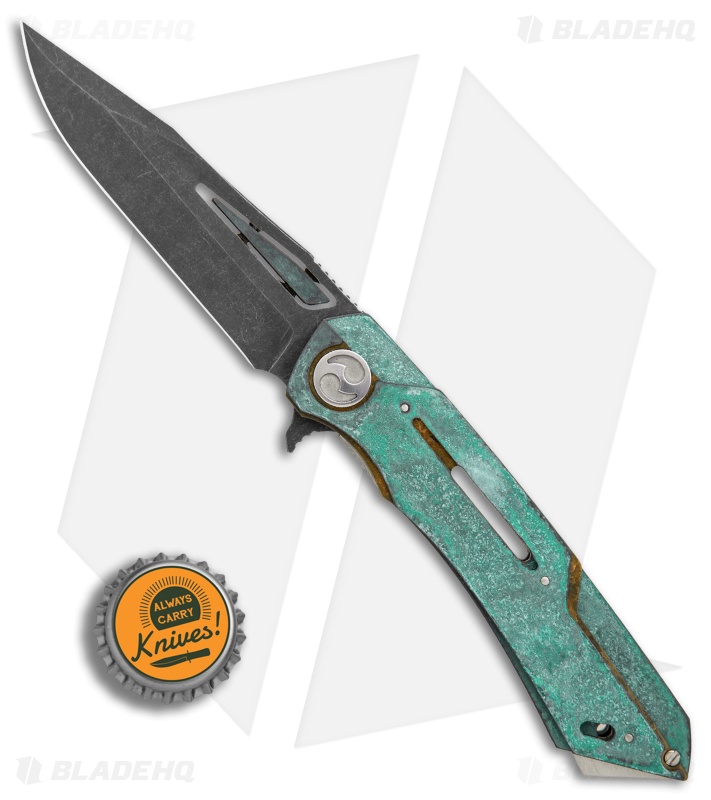 Dew Hara Custom Mina Liner Lock Knife Vandalized Brass (3.5" Acid)