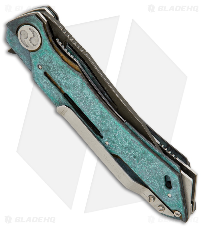 Dew Hara Custom Mina Liner Lock Knife Vandalized Brass (3.5" Acid)