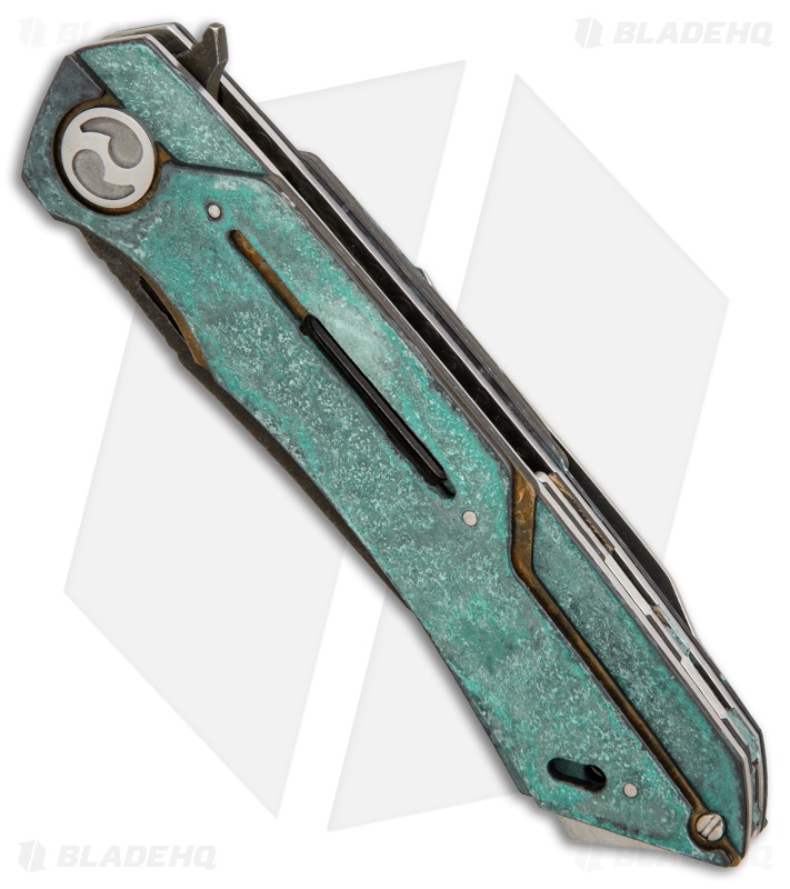 Dew Hara Custom Mina Liner Lock Knife Vandalized Brass (3.5" Acid)
