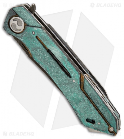 Dew Hara Custom Mina Liner Lock Knife Vandalized Brass (3.5" Acid)
