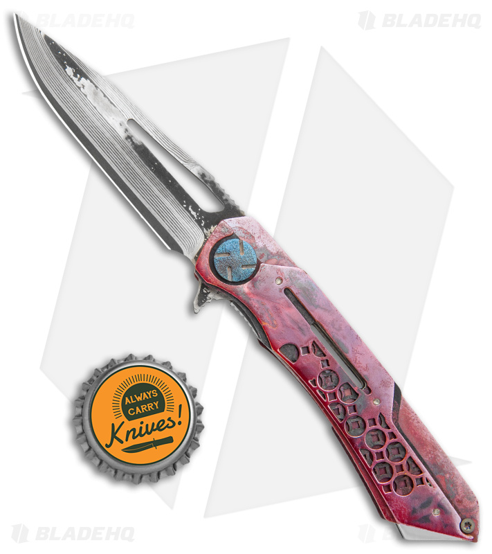 Dew Hara Custom Mini Mina Liner Lock Knife HIDO Copper (3" Damascus)