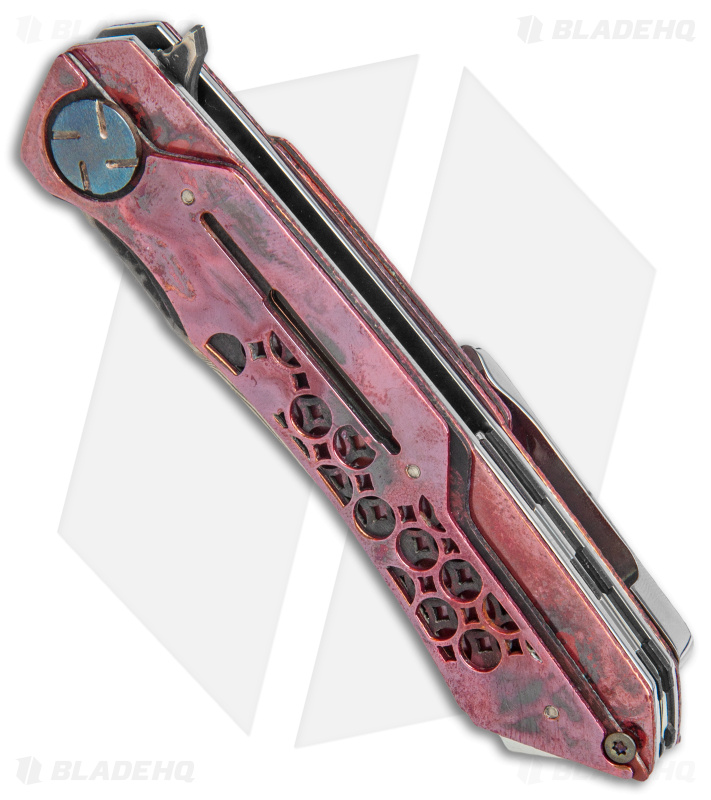 Dew Hara Custom Mini Mina Liner Lock Knife HIDO Copper (3" Damascus)