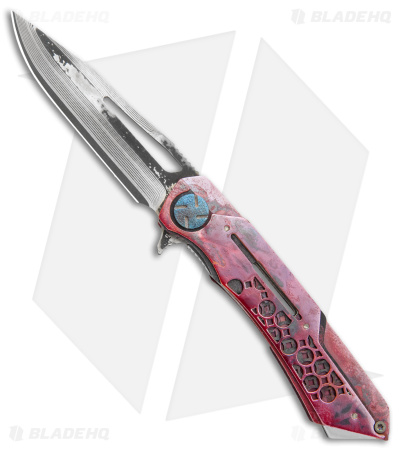 Dew Hara Custom Mini Mina Liner Lock Knife HIDO Copper (3" Damascus)