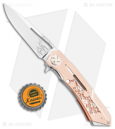 Dew Hara Custom Mini Mina Liner Lock Knife Shippo Copper (3.5" Wave Mirror)