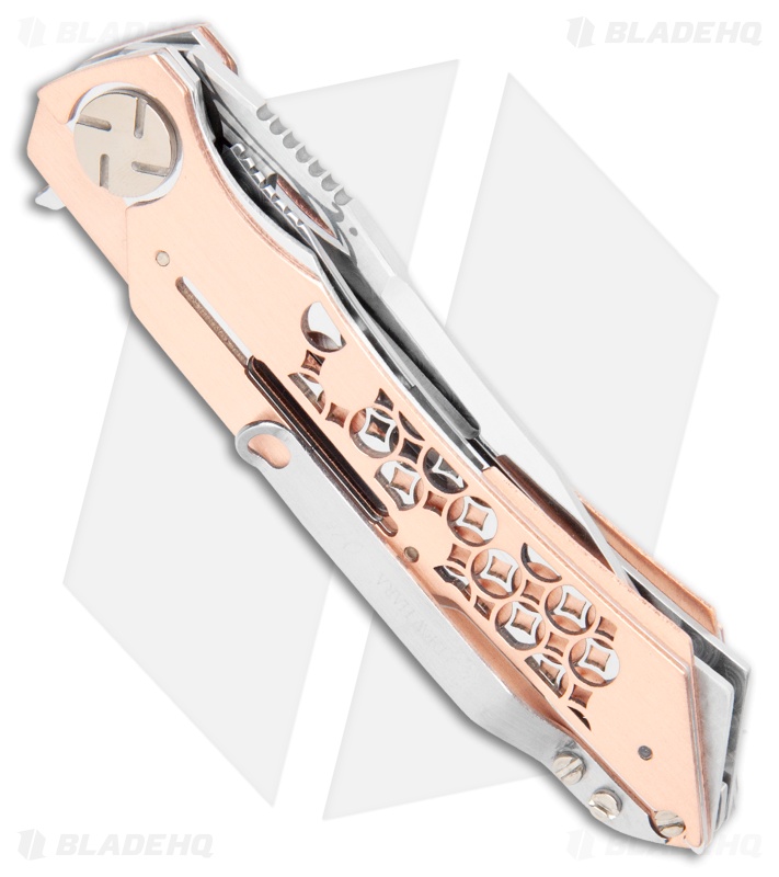 Dew Hara Custom Mini Mina Liner Lock Knife Shippo Copper (3.5" Wave Mirror)